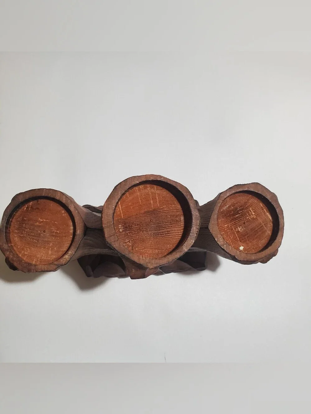 VINTAGE 1960S HAND CARVED WOODEN CANDELABRA TREE TRUNK. CABIN. WOODSY